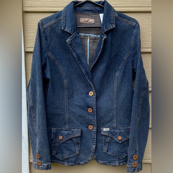 Levis Jean Denim Jackey  Faded Blue Wide Lapel Womens - Picture 1 of 8